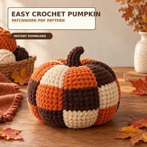 Crochet Pumpkin Pattern PDF, Easy Patchwork Pumpkin, Fall Decor, Halloween Amigurumi, Instant Download