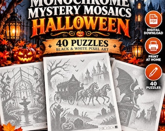 Halloween Color by Number Printable, 41 Mystery Mosaic Pages, Spooky Adult Coloring Book PDF