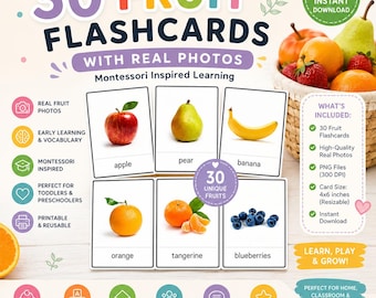 30 Fruit Flashcards: Real Photos, Montessori Learning (Digital Download)