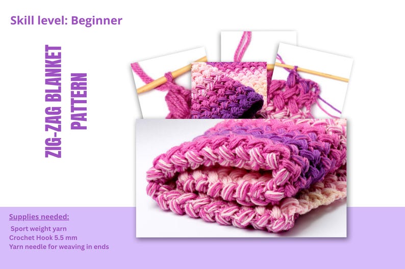 Zig Zag Crochet Blanket Pattern PDF | Beginner Chevron Afghan, Easy ...