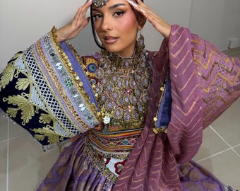 Lavender Traditional Mirror Work Gown with Statement Jewellery  | Embroidered Maxi Dress, Festive & Wedding Wear