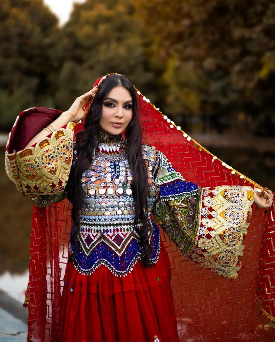red afghani dress Traditional Red Afghan Dress | Hand-embroidered Mirror Work | Cultural Pashtun Attire for Weddings & Events