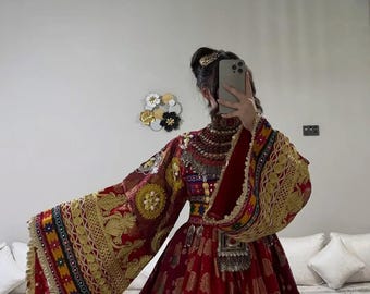 Hand Embroidered Afghan Wedding Dress with Jewelry