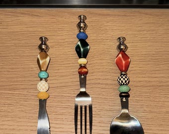 Beaded Stainless Steel Appetizer Cutlery Set: Bohemian Cheese Board Serving