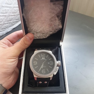 TW Steel automatisch herenhorloge – extra grote roestvrijstalen kast, zwarte leren band, originele doos