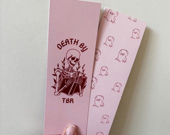 Death by TBR Bookmark | Pink Skeleton, Halloween Reader Gift