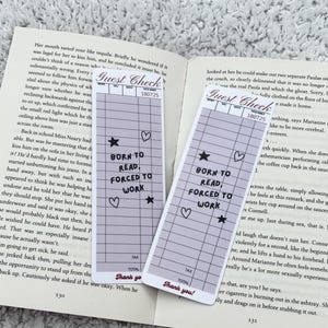 Born to read, Forced to work |guest list style bookmark | receipt style bookmark | pink bookmark | bookish gift | quote bookmark | romance |