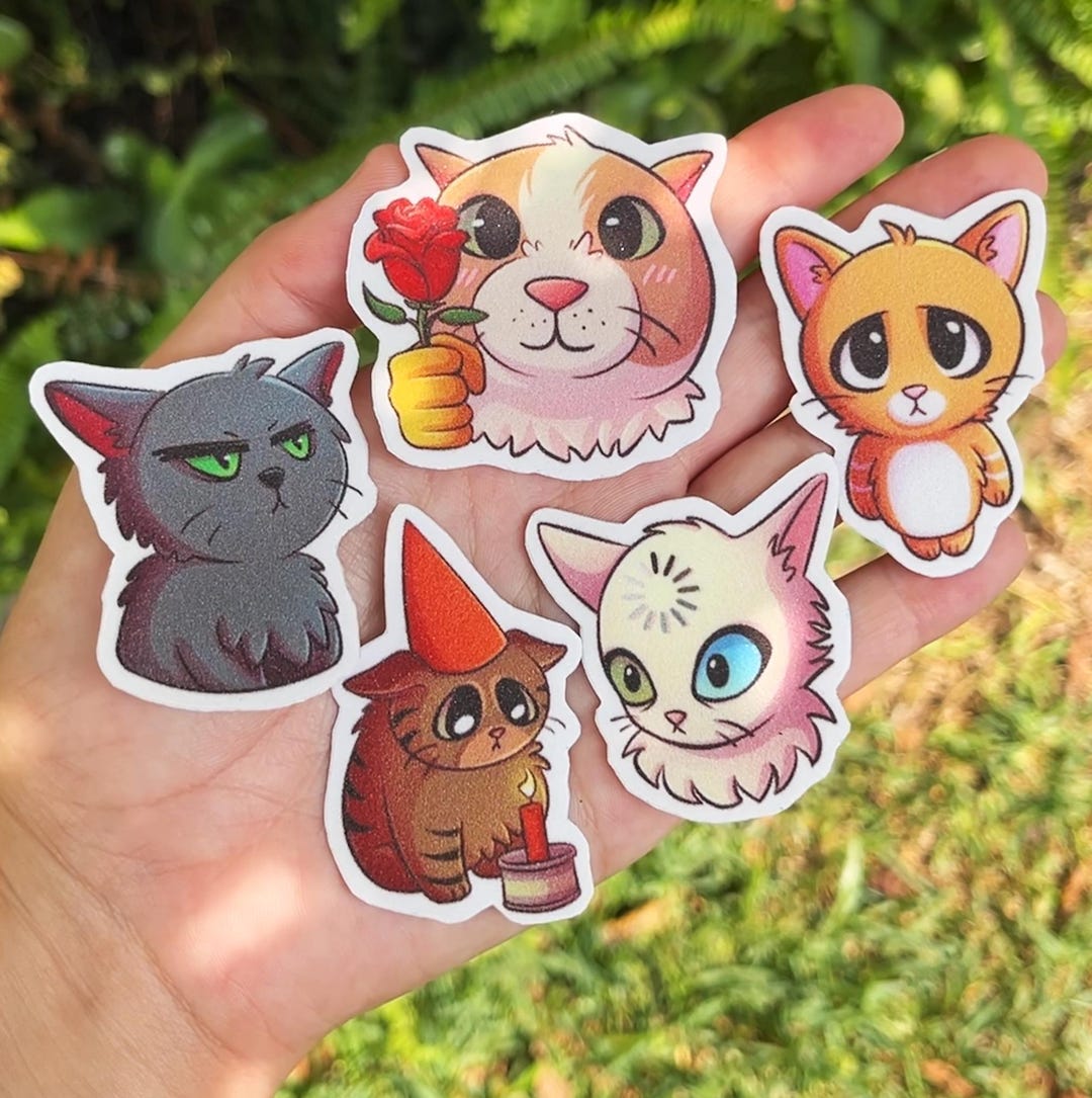 Cat Meme Sticker Pack (5 Pcs), Glitter Cat Stickers, Funny Meme Cats - Etsy