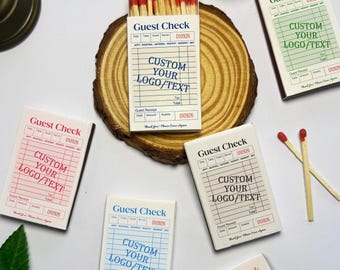 Custom Guest Check Matchboxes | Vintage Restaurant Receipt Style | Bulk wedding faovrs
