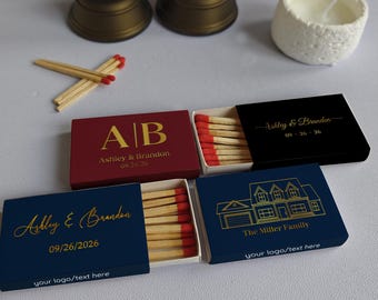 Foiled Wedding Matchboxes, Custom Gold Foil Design, Personalized Wedding Favors