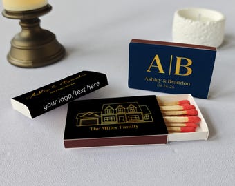 Gold Foil Stamped Matchboxes, Personalized Wedding Favors, Custom Logo Text Printing