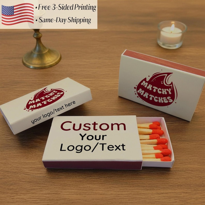Custom Logo Matchboxes, Three-Sided Printing, Personalized Wedding & Corporate Event Favors, Bulk image 6