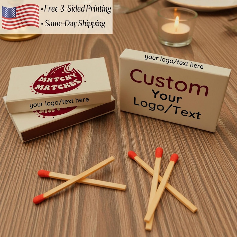 Custom Logo Matchboxes, Three-Sided Printing, Personalized Wedding & Corporate Event Favors, Bulk image 1