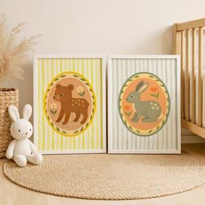 Bear & Bunny Nursery Prints: Abstract Boho Animal Wall Art (Digital Download)