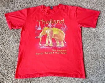 Camiseta vintage tailandesa para hombre, talla XXL, estampado gráfico de animales, color rojo.