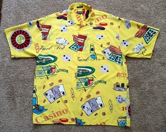 Camisa vintage Koman Sport Casino con botones para hombre, talla XXL, amarilla, manga corta