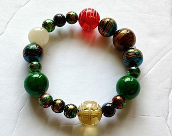 Pulsera unisex de cuentas de vidrio mixtas multicolor ajustable de 7 pulgadas