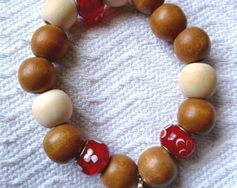 Pulsera unisex ajustable de madera con cuentas mixtas de 19 cm (7,5 pulgadas)