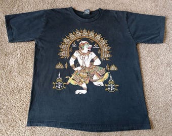 Camiseta de mitología tailandesa para hombre, talla XXL, estampado gráfico, color negro.