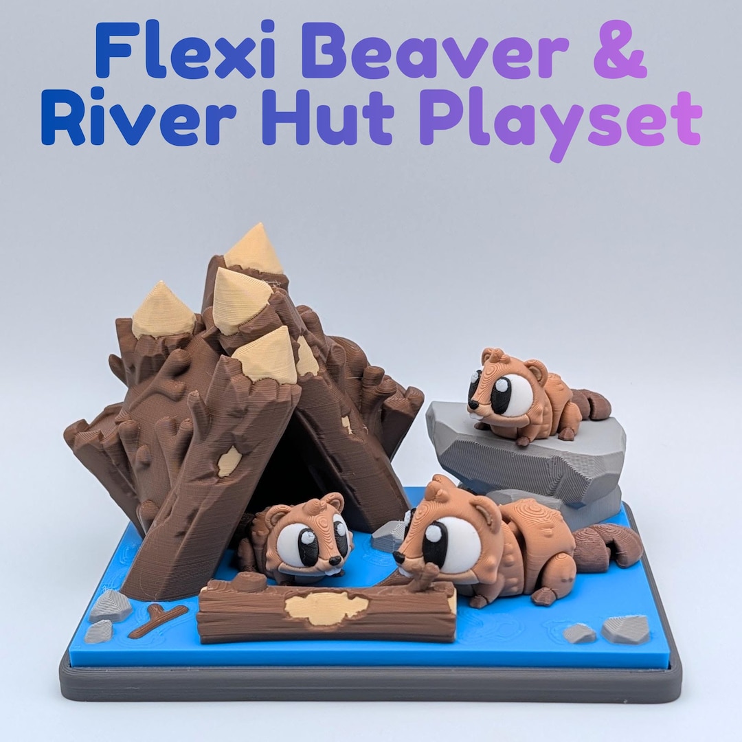 Flexi Beaver Articulated Fidgets and River Hut Playset - 3D Printed ...