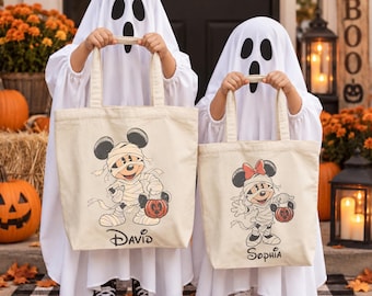 Custom Disney Ghost Bag, Custom Name Disney Halloween Tote Bag, Trick or Treat Bags, Spooky Bag, Mickey and Minnie Tote Bag,Disney Trip Gift
