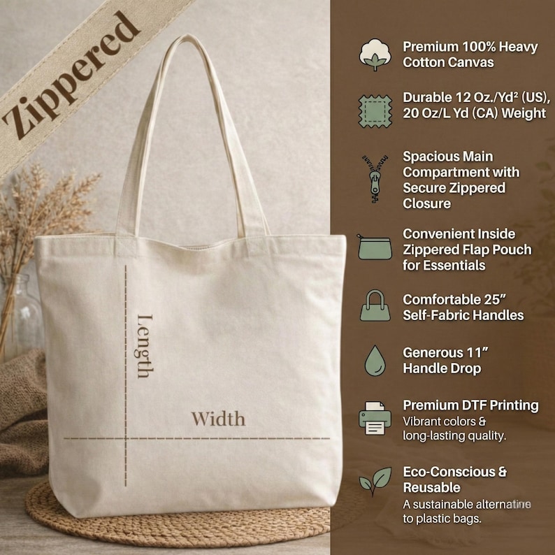 Puede incluir: Bolso tote de color crema con la palabra "Zippered" en una cinta. Incluye un compartimento principal espacioso, cierre con cremallera y un pr&aacute;ctico bolsillo interior con solapa con cremallera. El bolso tiene asas de 63,5 cm y una ca&iacute;da de asa de 28 cm.