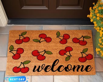 Willkommen Kirsch Fußmatte, Housewarming Geschenk, süße Fußmatte, Outdoor Fußmatte, Sommer Fußmatte, Kokos Fußmatte, Bunte Fußmatte, Willkommen Fußmatte