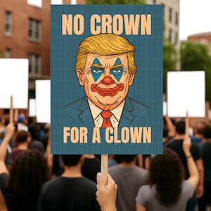 No Crown for a Clown Anti Trump 18&quot;-24&quot; Protest Sign, No Kings Sign, Anti Trump Rally Sign, Political Activist Sign, Resist Fascism Poster