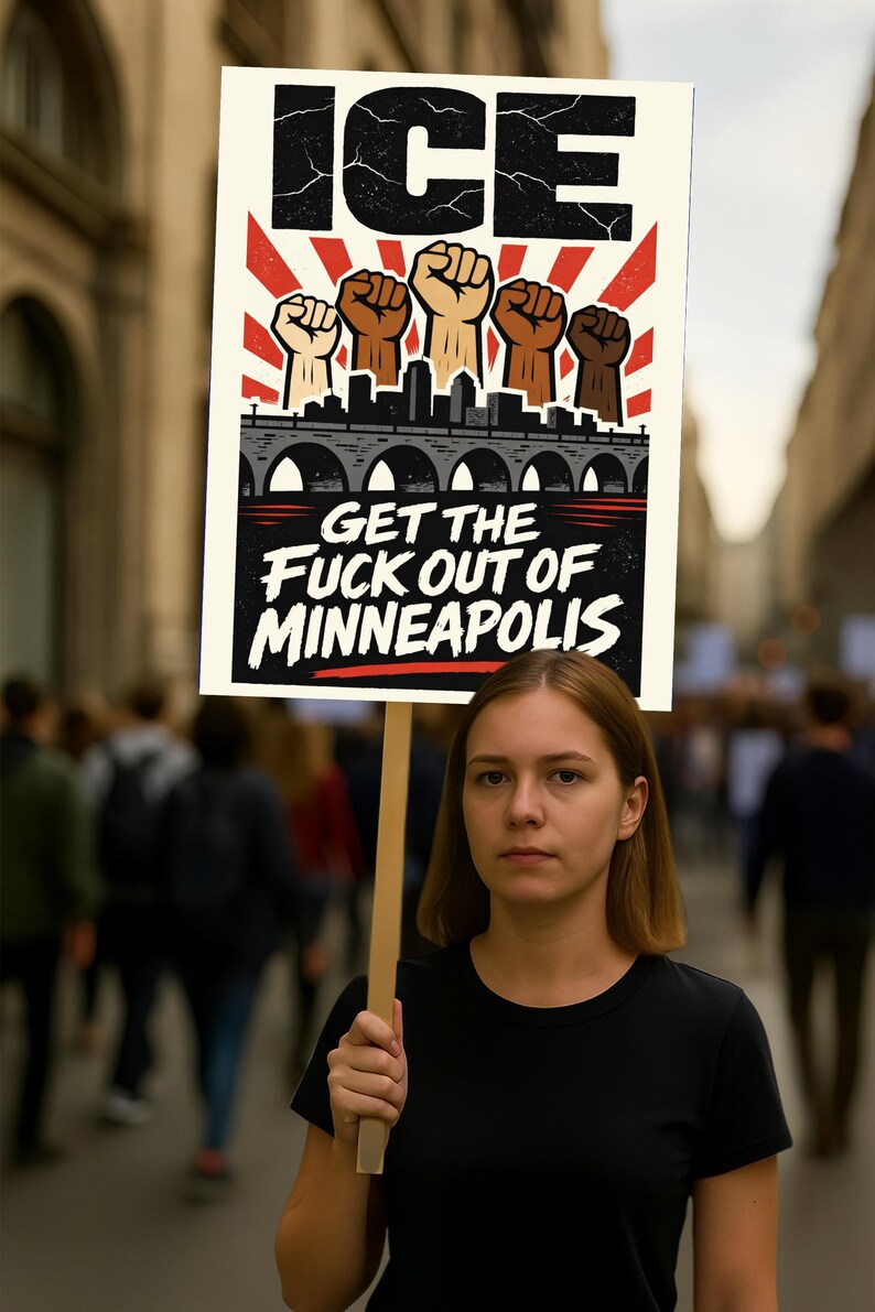 Protest Sign Lettering Ice Get the F*ck Out of Minneapolis Protest Sign, Minneapolis Rally ...