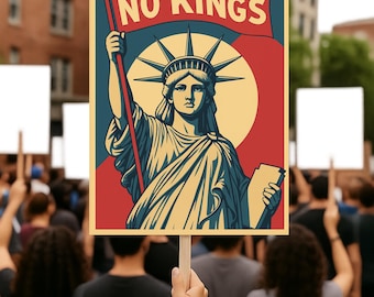 Znak protestu "No Kings In America" 18"-24", znak wiecu politycznego, znak sprzeciwu wobec Trumpa, plakat protestu przeciwko faszyzmowi, aktywista polityczny