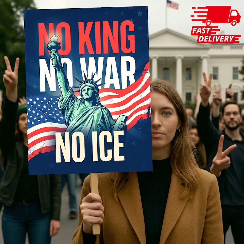 Cartel de protesta "Sin rey, sin guerra, sin ICE", póster imprimible de protesta "Anti-ICE, anti-Trump", cartel de manifestación del Día de los Reyes Magos, cartel de Minneapolis, cartel de la marcha imagen 1