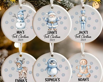 Adorno navideño de cerámica para la primera Navidad del bebé, recuerdo navideño, decoración personalizada con escena navideña.
