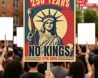 Cartel de protesta "No Kings in America" (250 años sin reyes), 1776-2026. Cartel patriótico para el 250.º aniversario de la manifestación política. Póster de la resistencia anti-Trump.