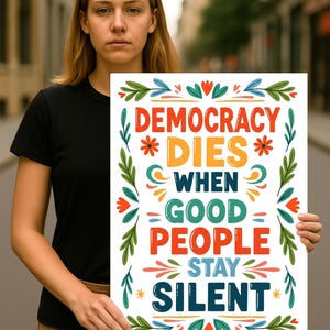 Protestbord democratie beschermen, protestposter democratie sterft, protestbord 'No Kings Rally', politieke activist anti-Trump, teken verzet tegen fascisme maart afbeelding 4