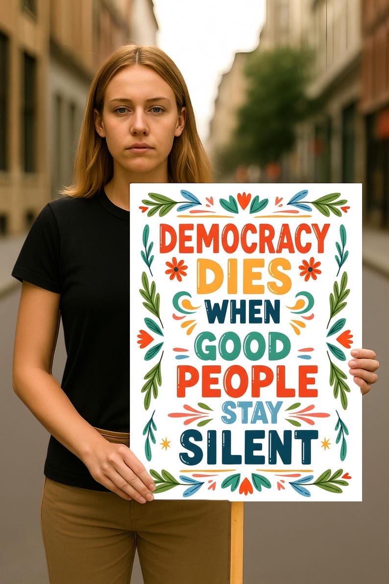Protestbord democratie beschermen, protestposter democratie sterft, protestbord 'No Kings Rally', politieke activist anti-Trump, teken verzet tegen fascisme maart afbeelding 4