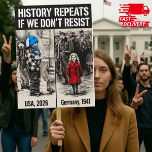 History Repeats If We Don't Resist Protest Sign, No Kings Sign, Anti-Trump Resistance, Social Justice Rally, Resist Fascism Protest Poster
