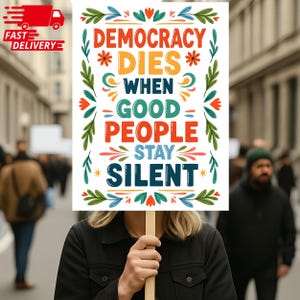 Protestbord democratie beschermen, protestposter democratie sterft, protestbord 'No Kings Rally', politieke activist anti-Trump, teken verzet tegen fascisme maart afbeelding 1