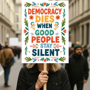 Protestbord democratie beschermen, protestposter democratie sterft, protestbord 'No Kings Rally', politieke activist anti-Trump, teken verzet tegen fascisme maart afbeelding 2