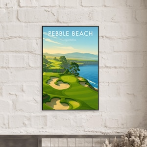 Pebble Beach Golf Course Metal Frame Poster | Golf course prints | Golf art | Golf artwork | Golf prints | Pebble Beach | USA Golf