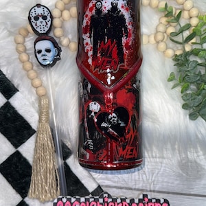 Horror Movie Tumbler: Michael & Jason, Red Drip, Snow Globe Bottom