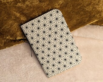 Handmade mini softcover notebook on Lokta paper with geometric flower design - bullet journal notes
