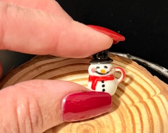 Miniature Snowman ceramic mug-with removable (hat) lid