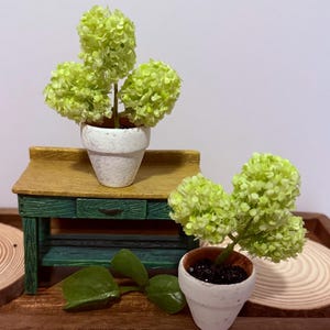 Miniatur Hortensie in bemaltem Tontopf - Maßstab 1:12