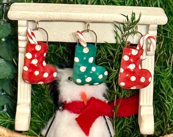 Miniature  Christmas  Mantle for tree Pots- with stockings