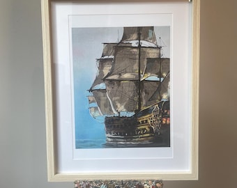Pintura original de un acorazado en el océano, pintura acrílica y al óleo, arte náutico, pintura de barcos, paisaje marino, impresión artística