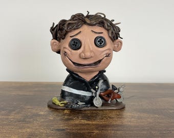 Coraline Mini Me Doll Figure, Handmade Wybie Sculpture, Clay doll, Gift for Boyfriend or Girlfriend, Coraline Movie Character, Tim Burton