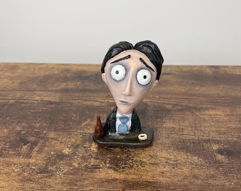 Corpse Bride Art Sculpture, Tim Burton, Victor Clay Figure, Victor and Emily, Handmade Clay Sculpture, Creepy, Retro