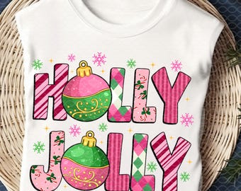 Holly Jolly PNG: Pink Christmas Shirt Design (Digital Download)
