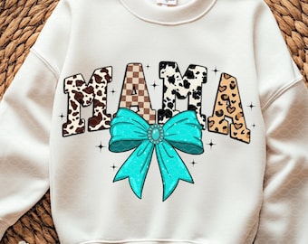 Western Mama Coquette PNG: Gemstone Bow Mom Shirt Design (Digital Download)