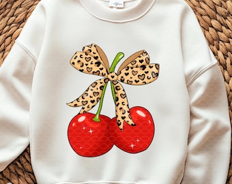 Leopard Cherry Bow PNG: Coquette Girly Shirt Design (Digital Download)